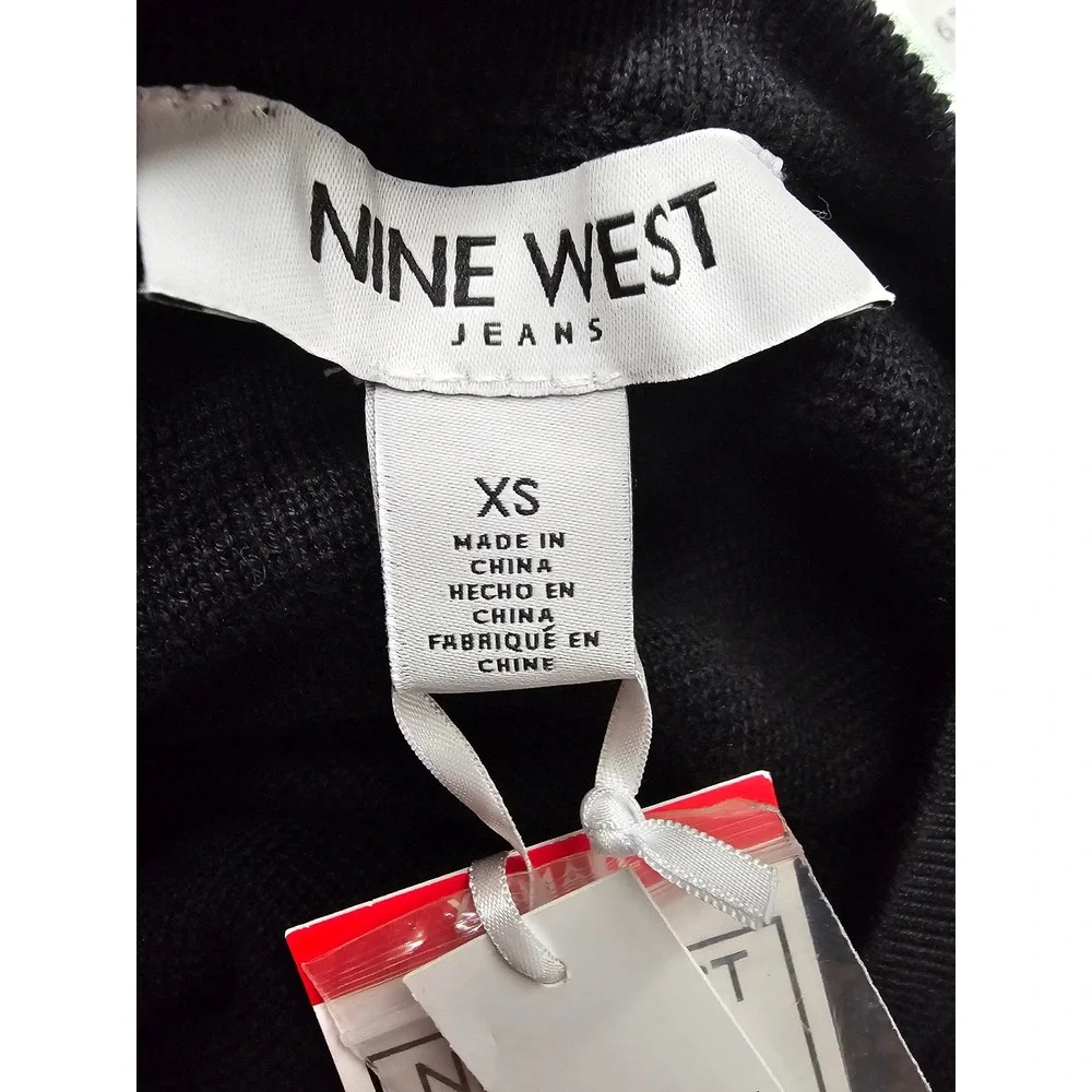 Nine West Womens Open Front Cardigan Black Cotton Blend Casual Size XS